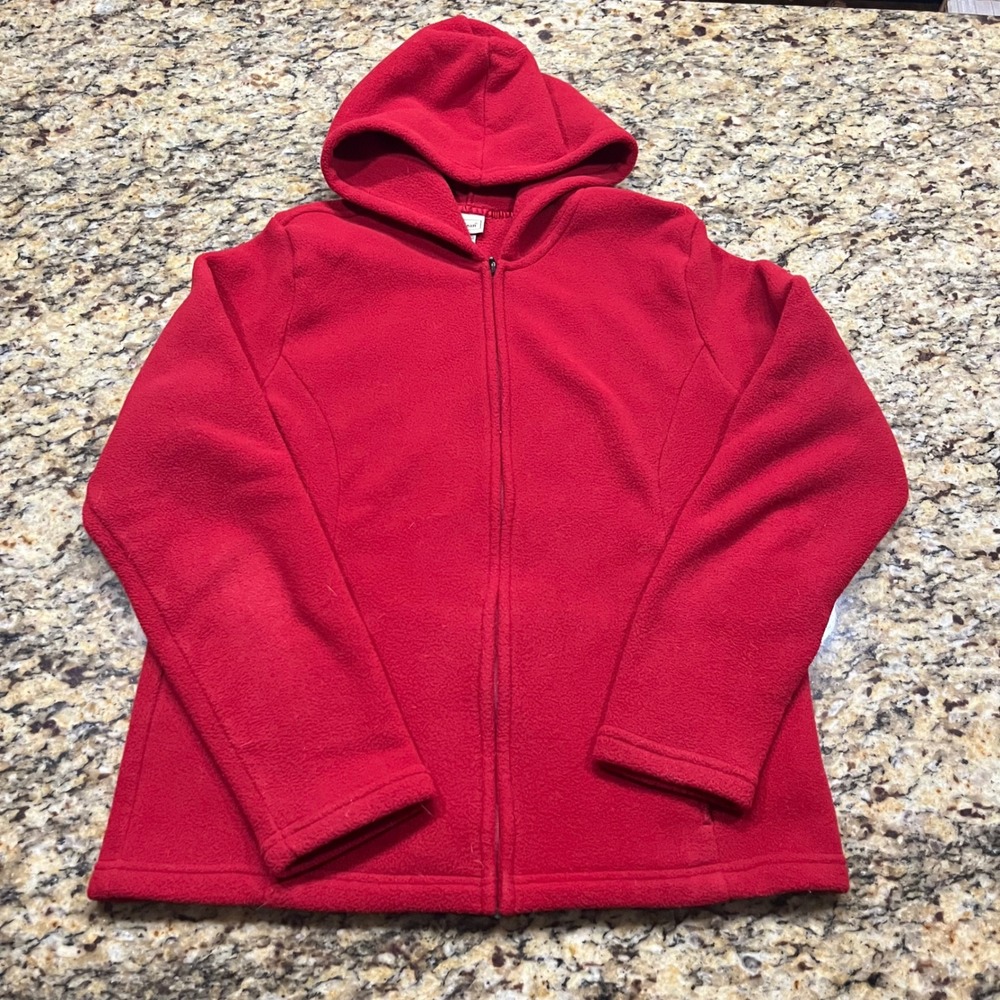 LL Bean Fleece Hoodie Red Full Zip Women Small S Regular OBGC6 Jacket